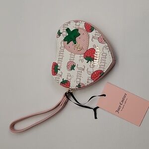 NWT Juicy Couture Freshly Picked Heart Zip Around Wristlet Wallet White/Pink